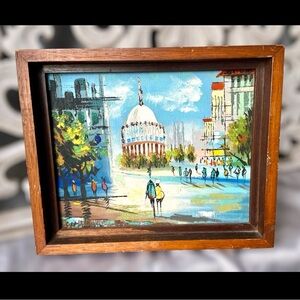 Vintage S. Herison Oil Painting Paris Street Dome Cityscape Mid-Century Impasto